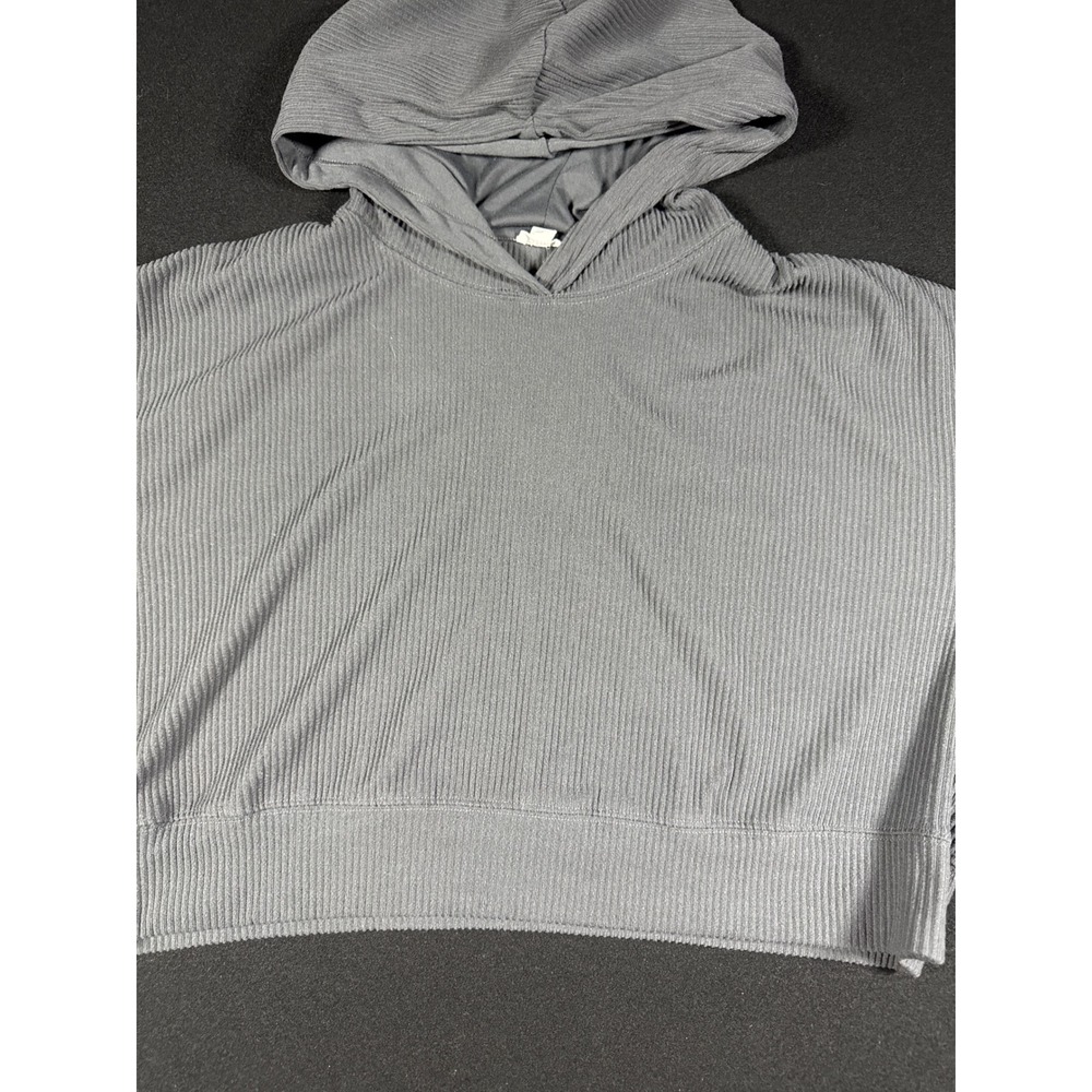 Garage Womens Gray Ribbed Knit Cropped Hoodie Sweatshirt Size Large